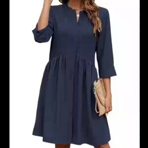 CCTOO Casual Loose 100% Polyester Midi Short Dress Summer Tops, Navy